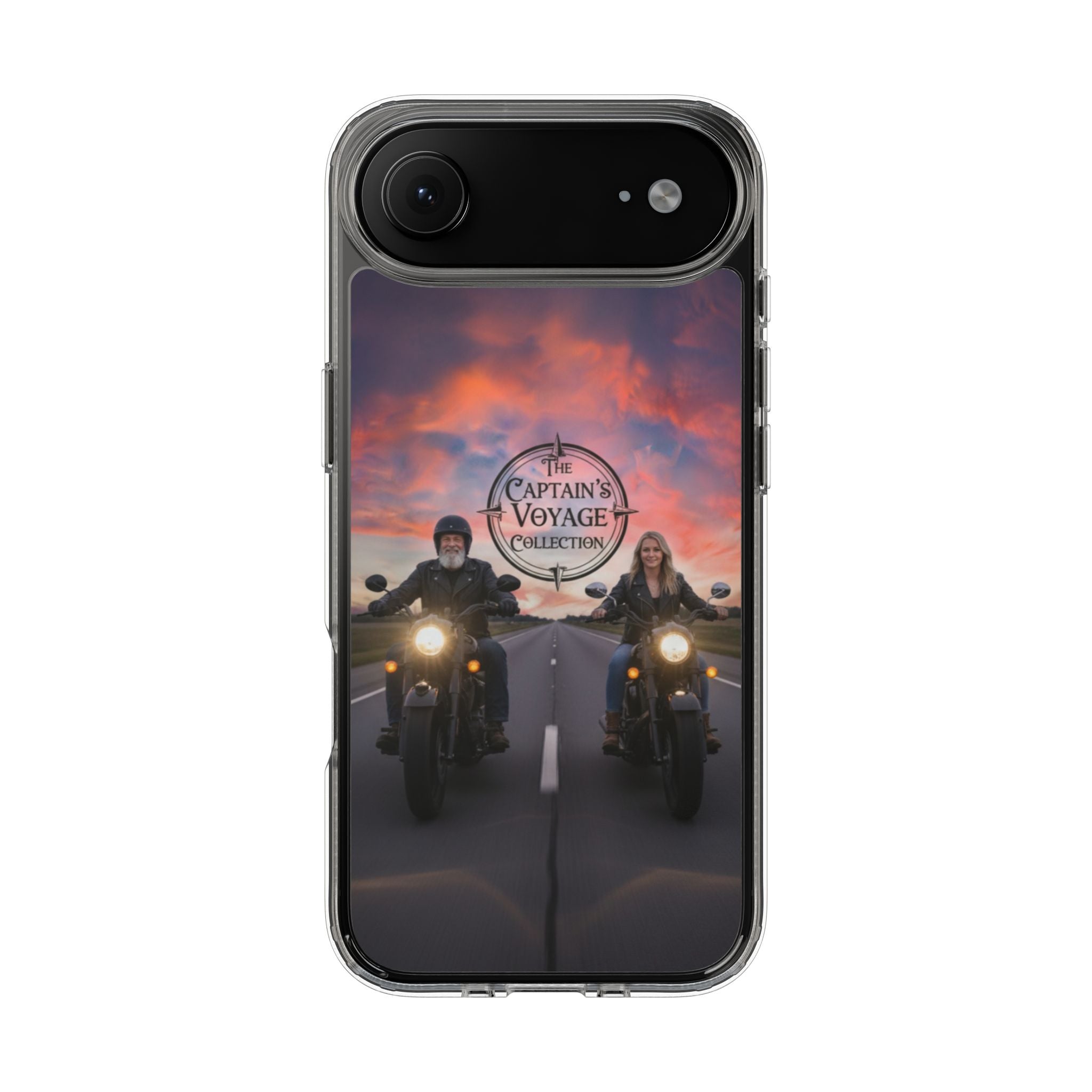 Clear Phone Case — 'The Captain's Voyage Collection' Motorcycle Sunset Design