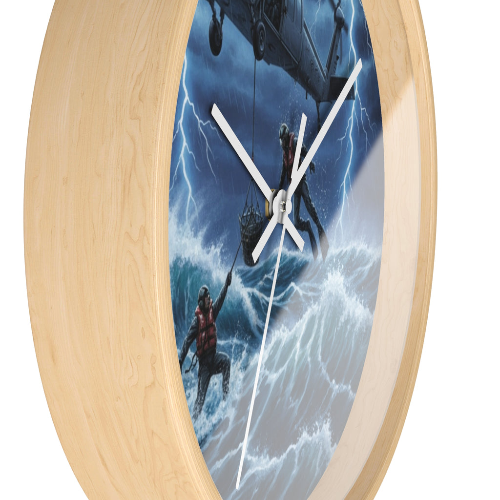 Rescue Helicopter Storm Wall Clock — Search & Rescue Ocean Scene