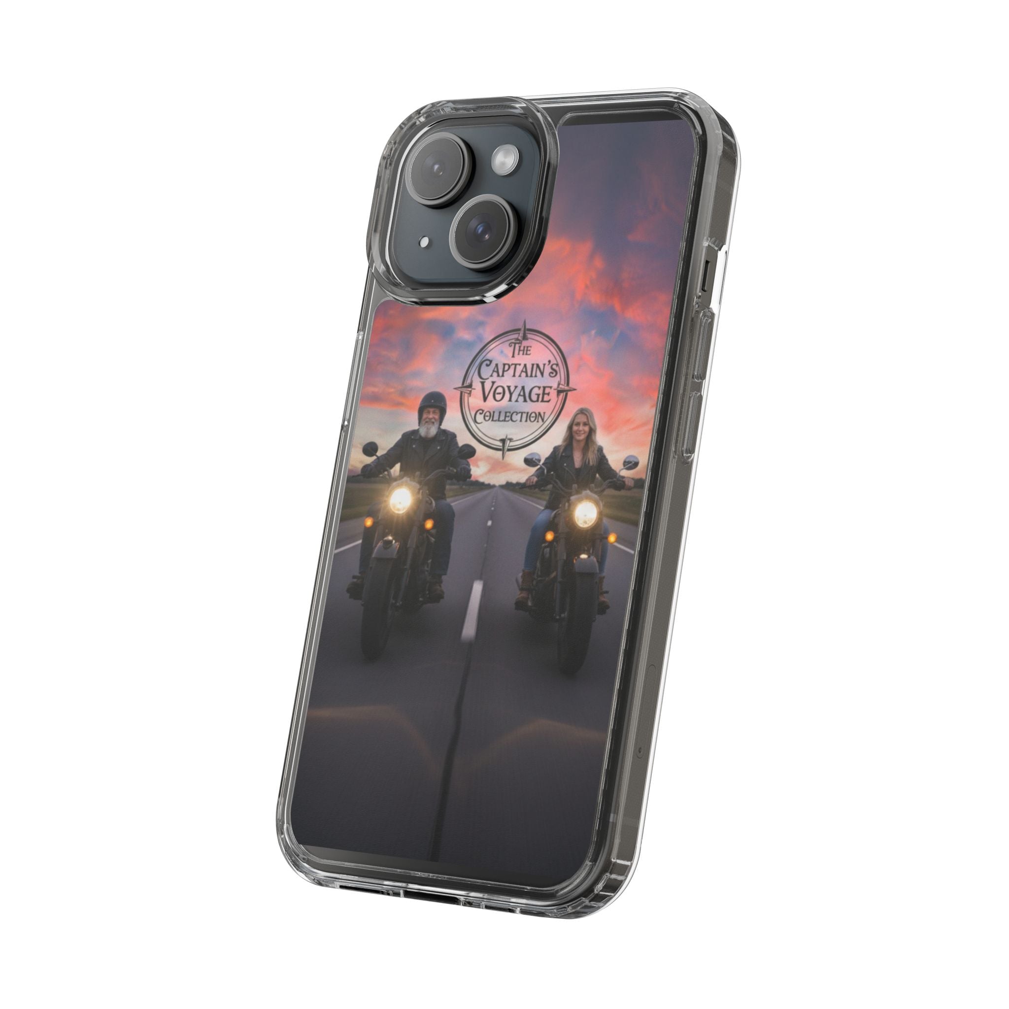 Clear Phone Case — 'The Captain's Voyage Collection' Motorcycle Sunset Design