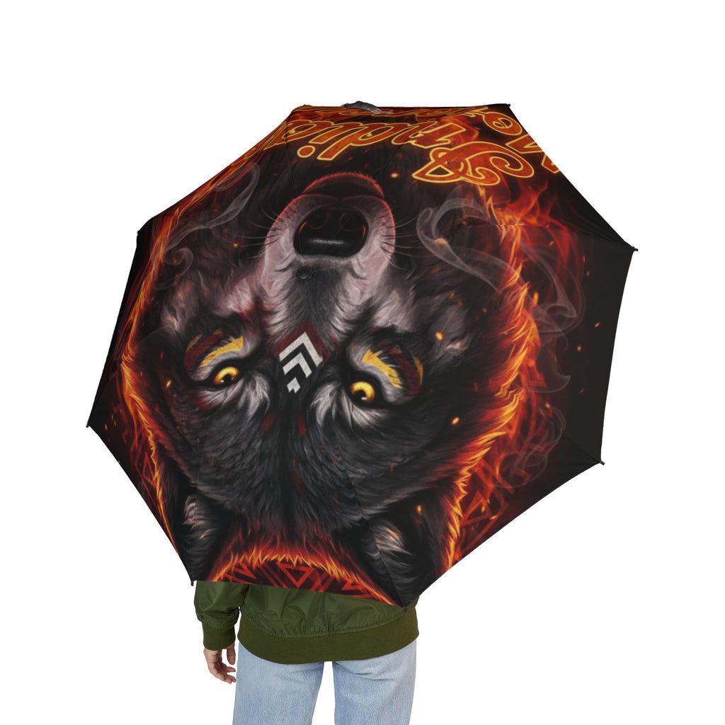 Foldable Umbrella — Fiery Demon Mask Design, Compact Semi-Automatic Rain Umbrella