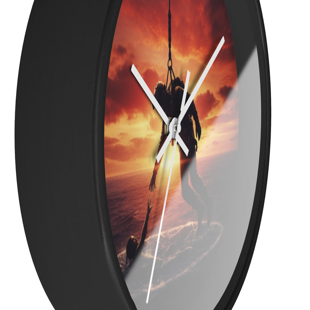Wall Clock — Dramatic Rescue Helicopter Sunset Clock for First Responders & Military