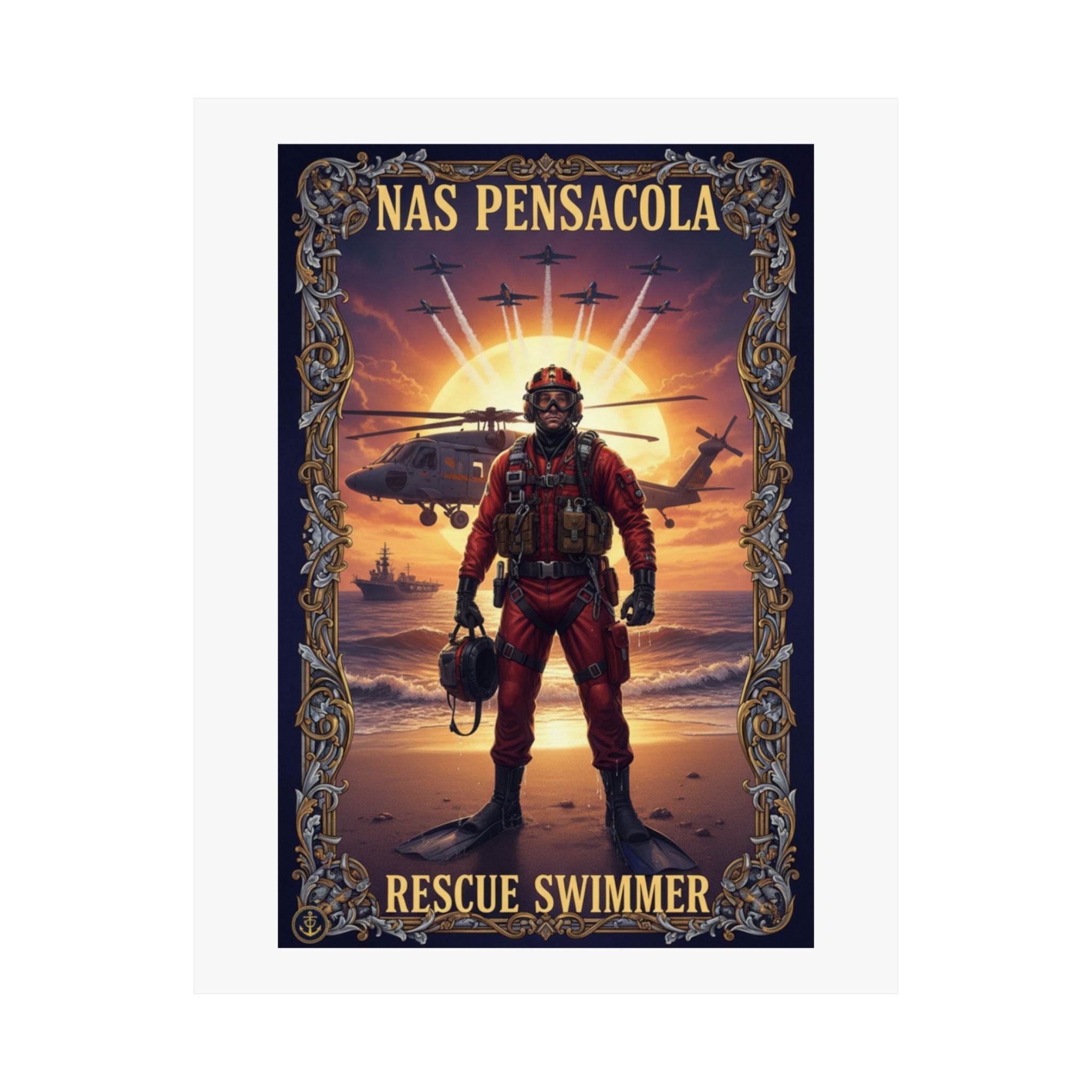 NAS Pensacola Rescue Swimmer Matte Poster — Military Search & Rescue Wall Art