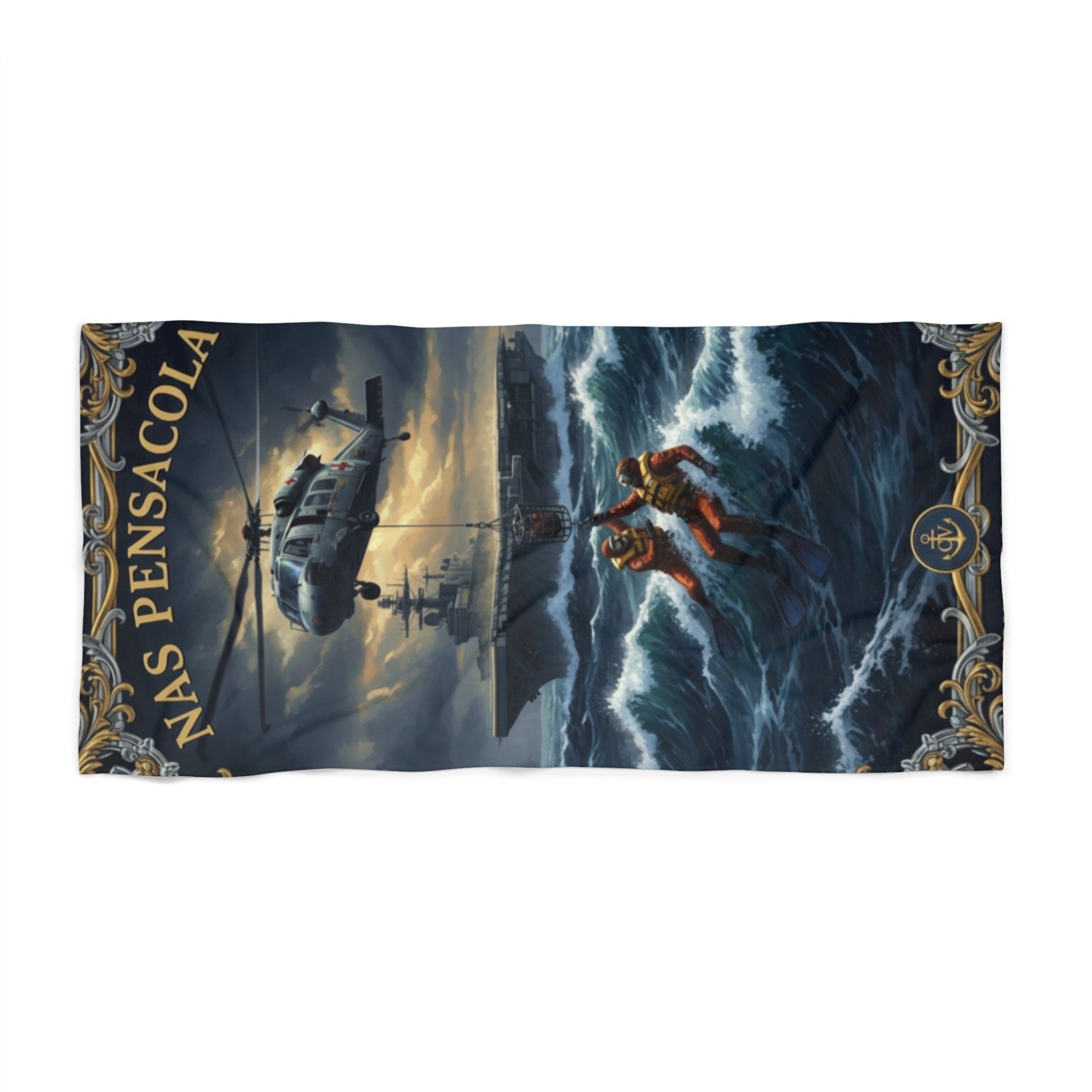 NAS Pensacola Military Beach Towel – Vintage Navy Rescue Ship Design