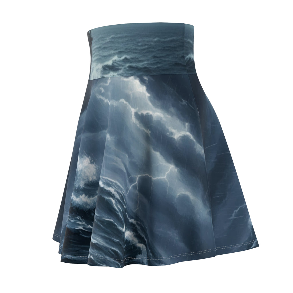 Stormy Ocean Skater Skirt — Dark Lightning AOP Print
