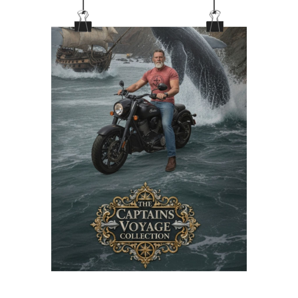 Captain’s Voyage Matte Poster — Motorcycle & Whale Adventure Wall Art