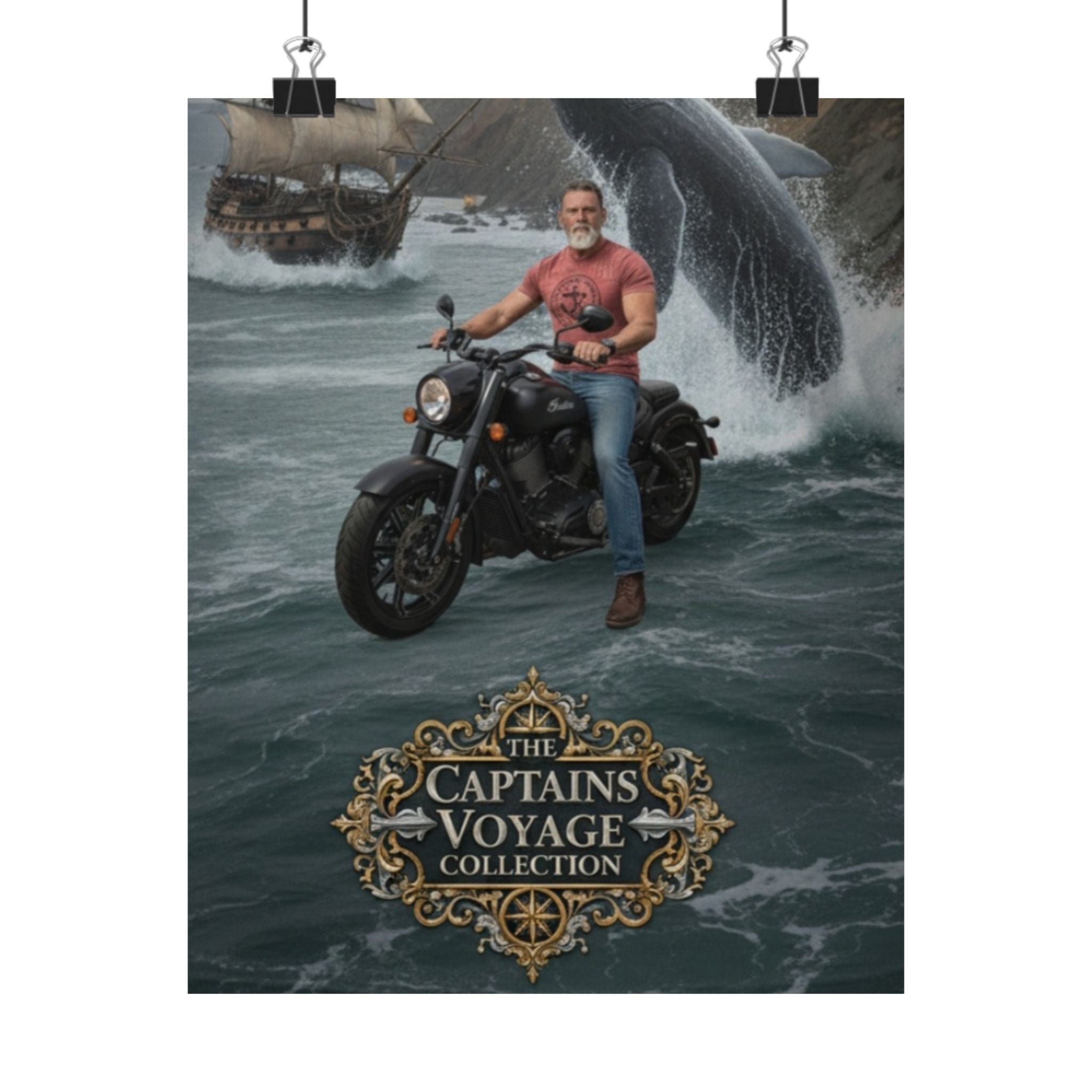 Captain’s Voyage Matte Poster — Motorcycle & Whale Adventure Wall Art