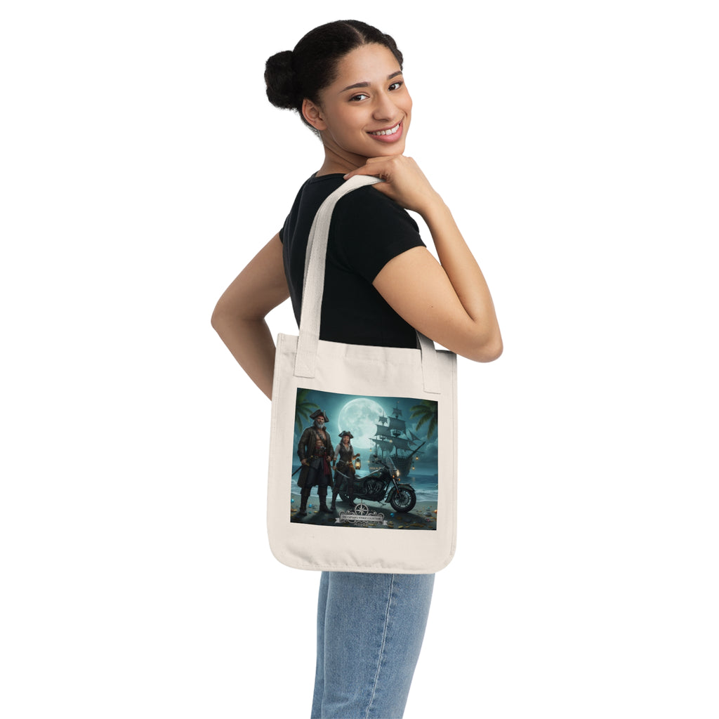 Pirate Night Motorcycle Tote — Moonlit Ship & Buccaneers Organic Canvas Bag