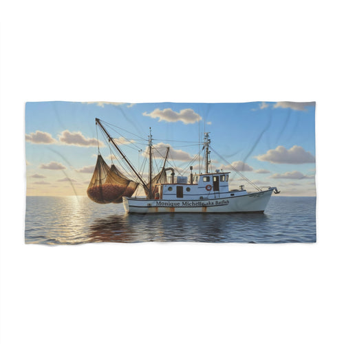 Beach Towel - Sunrise Fishing Boat Nautical Print