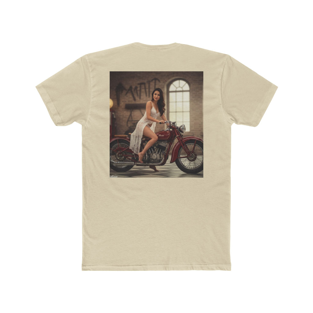 Vintage Motorcycle Pinup Tee — Retro Biker Photo Crewneck