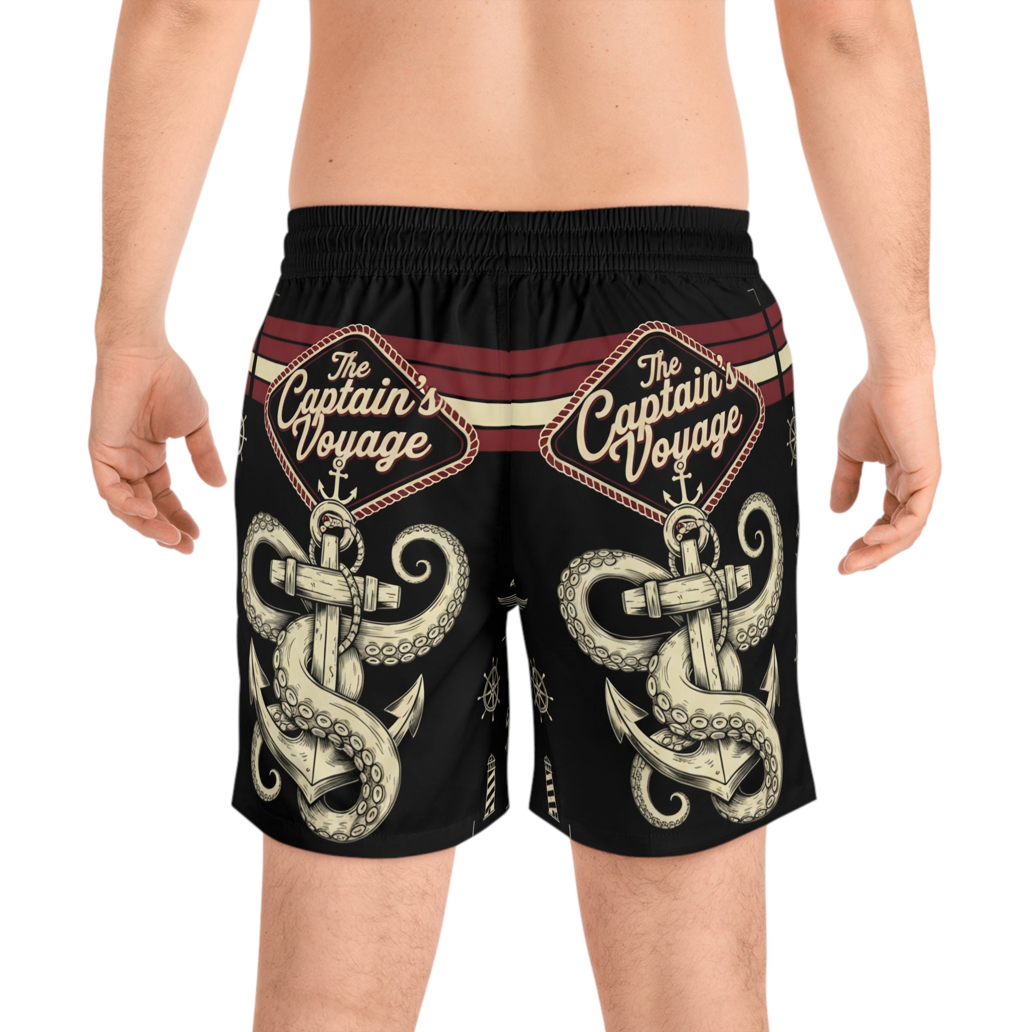 Captain's Voyage Anchor Swim Shorts — Nautical Men's Mid-Length Trunks