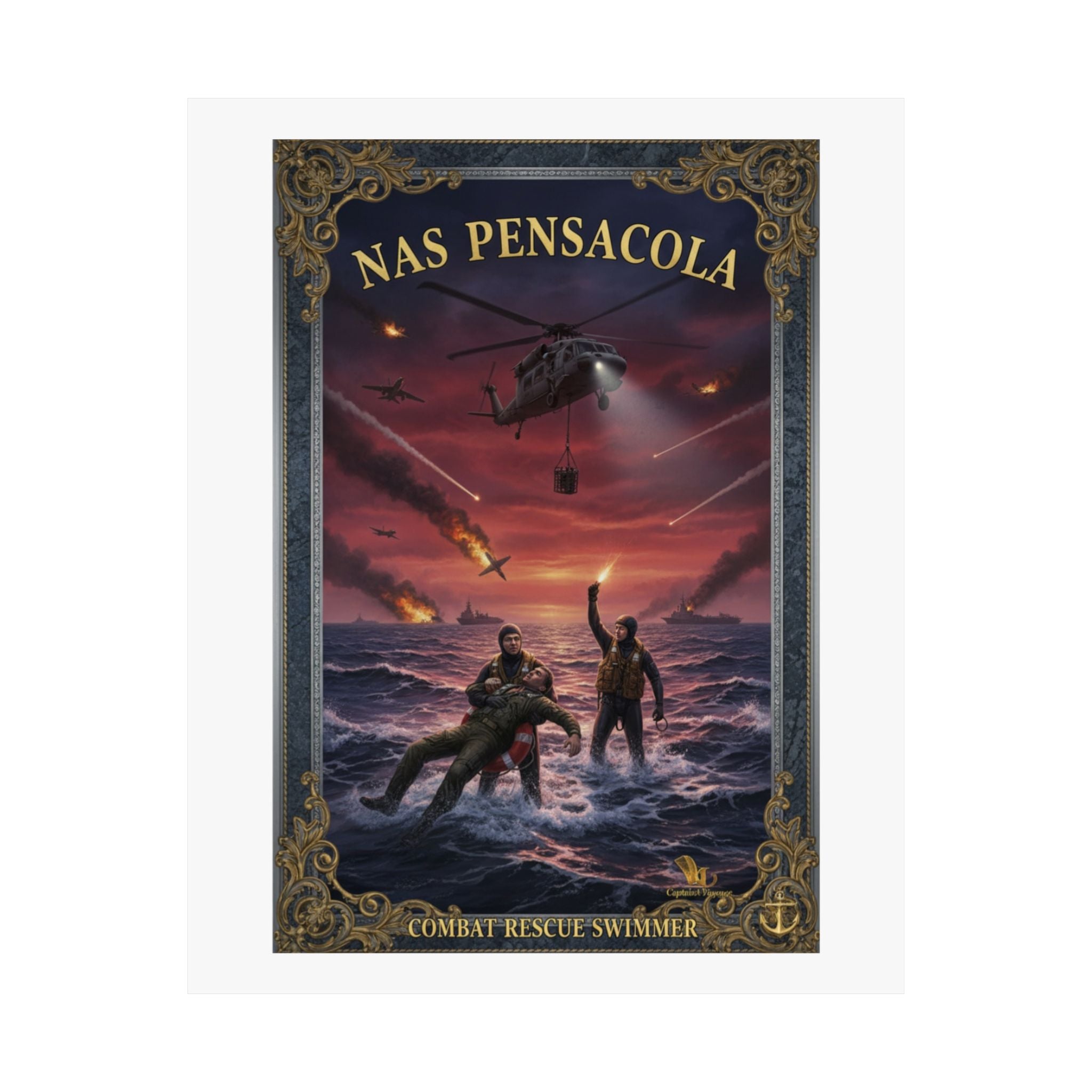 NAS Pensacola Combat Rescue Swimmer Matte Poster — Military Aviation Wall Art