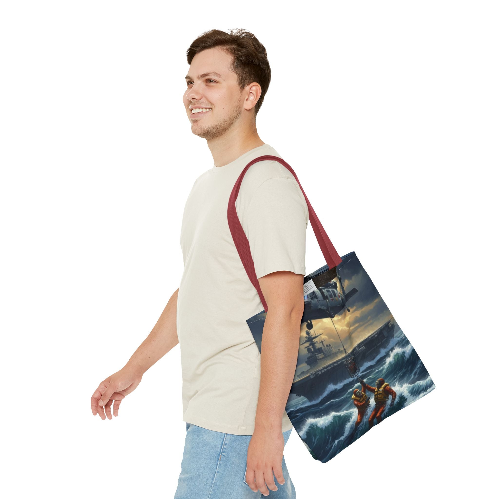Rescue Squadron Tote Bag – Military Helicopter & Ship Search and Rescue Artwork