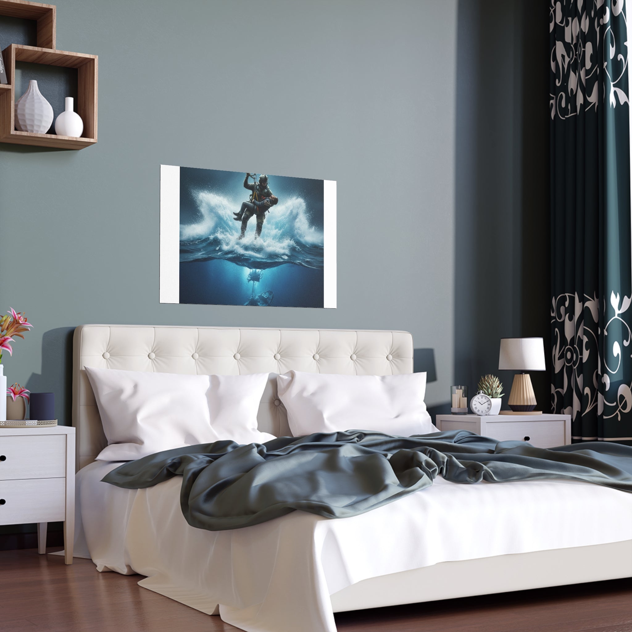 Diver Split-View Silk Poster — Underwater Adventure Wall Art (Indoor/Outdoor)