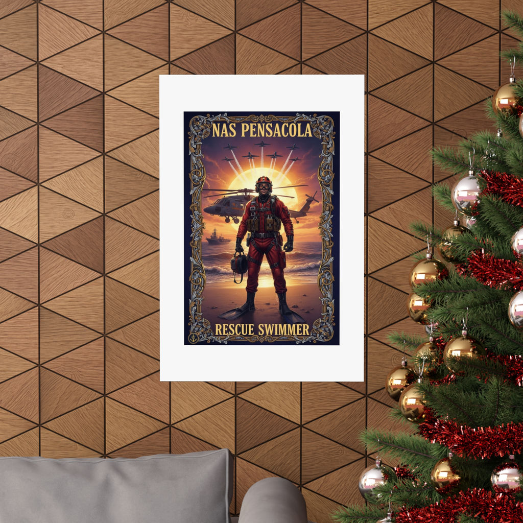 NAS Pensacola Rescue Swimmer Matte Poster — Military Search & Rescue Wall Art