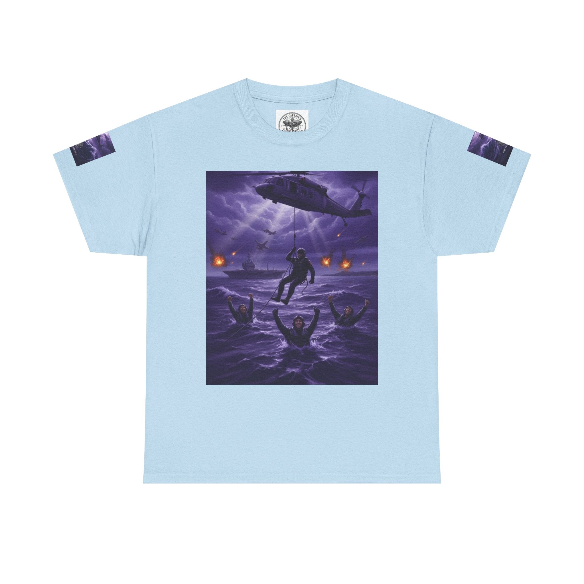 Rescue Night Tee — Purple Helicopter Sea Rescue Graphic T-Shirt