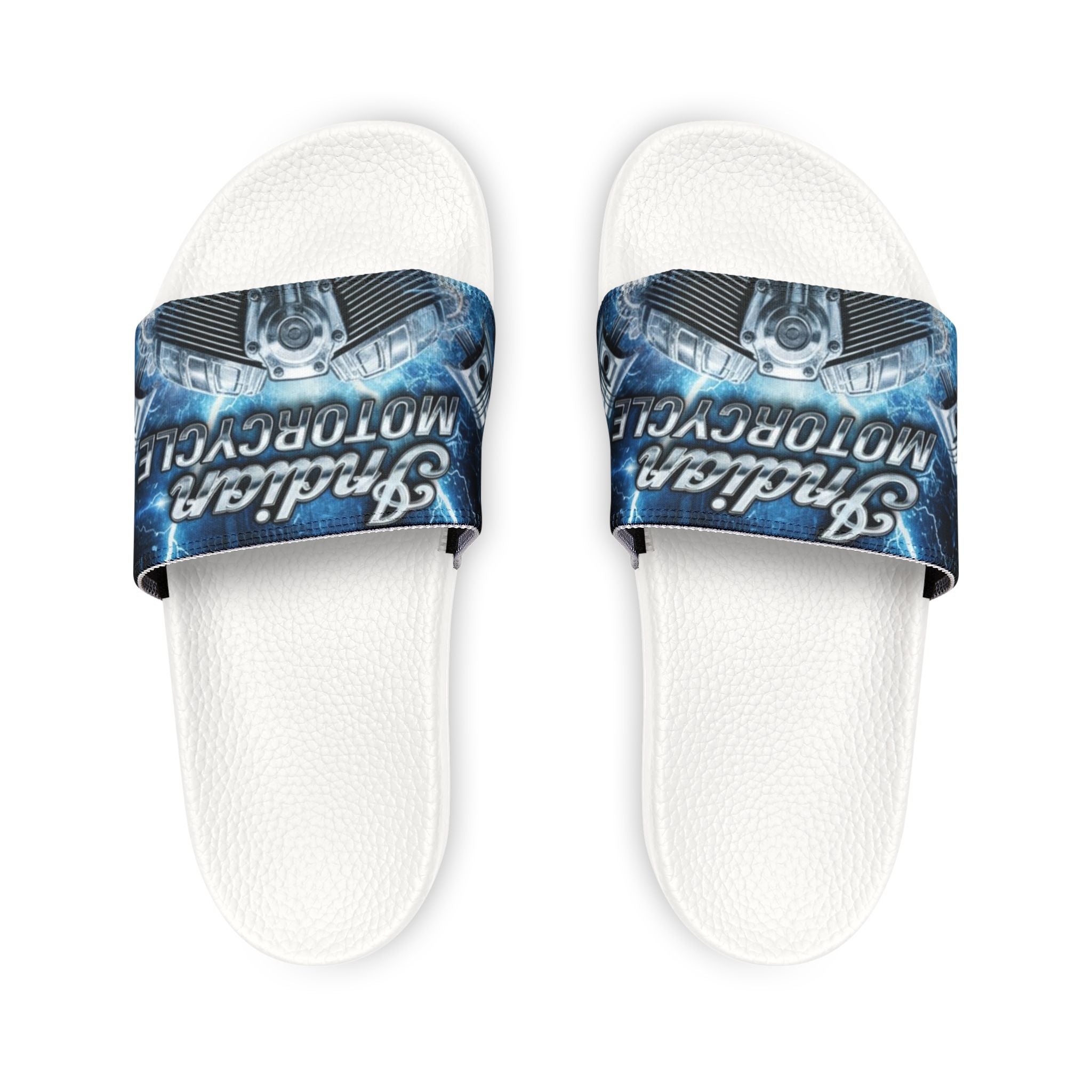 Men's Custom Slide Sandals — Removable Strap Graphic Slides (Motorcycle Emblem Design)