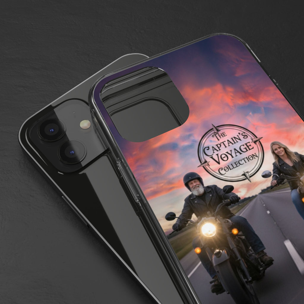 Clear Phone Case — 'The Captain's Voyage Collection' Motorcycle Sunset Design