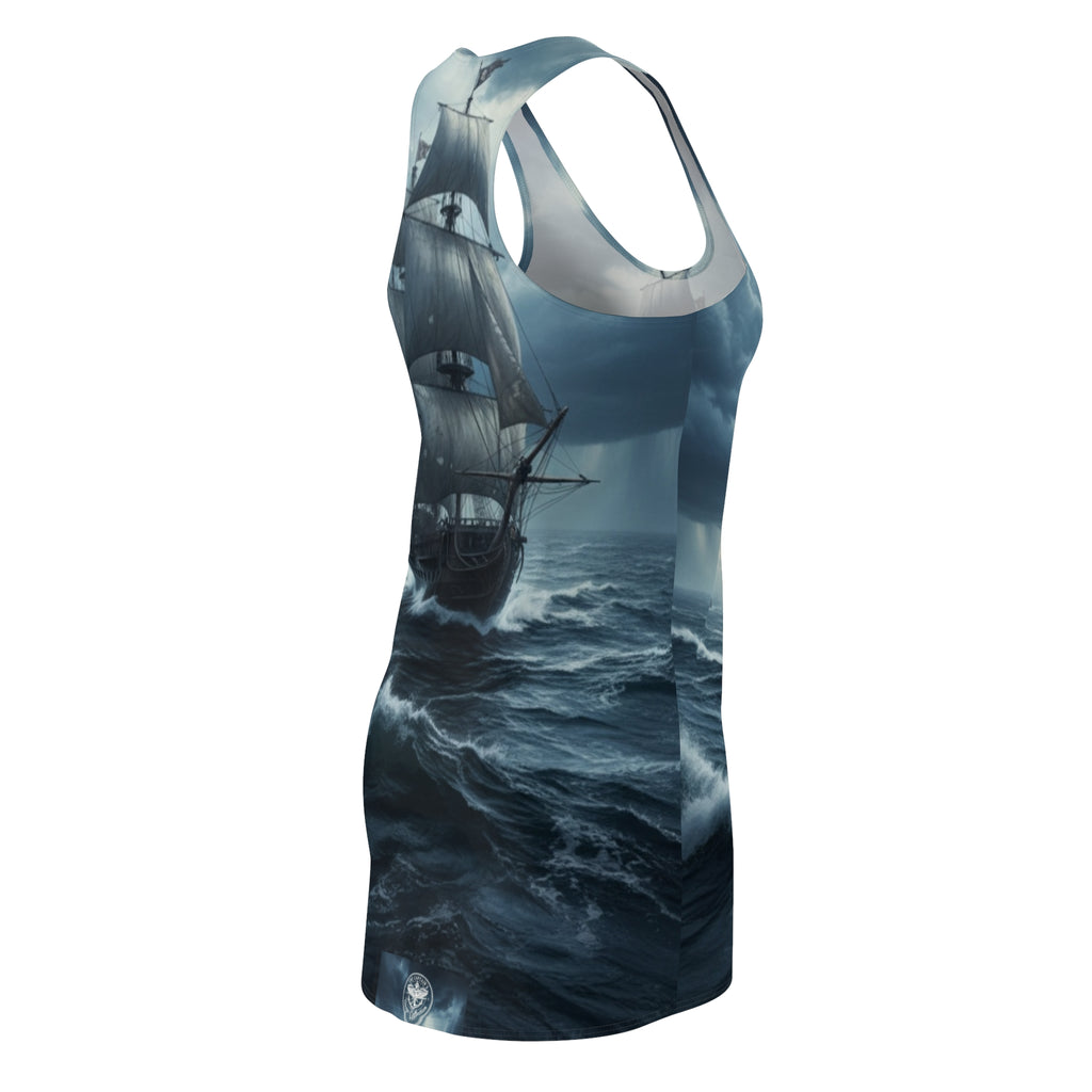 Sailboat Storm Racerback Dress — Dark Ocean Ship Print AOP