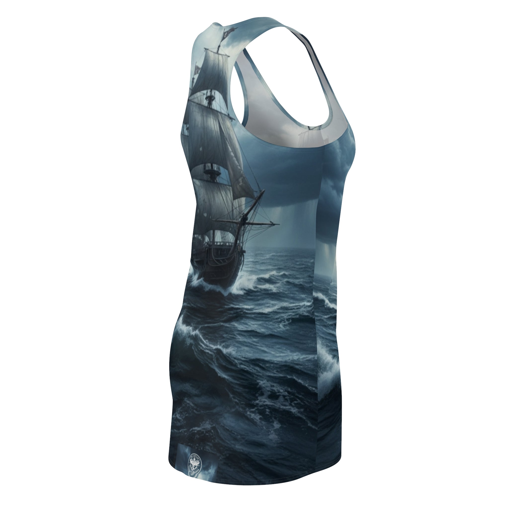 Sailboat Storm Racerback Dress — Dark Ocean Ship Print AOP