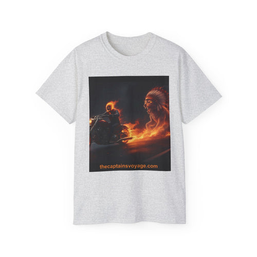 Adventure Motorcycle Tee — Fiery Rider & Nautical Voyage Graphic T-Shirt