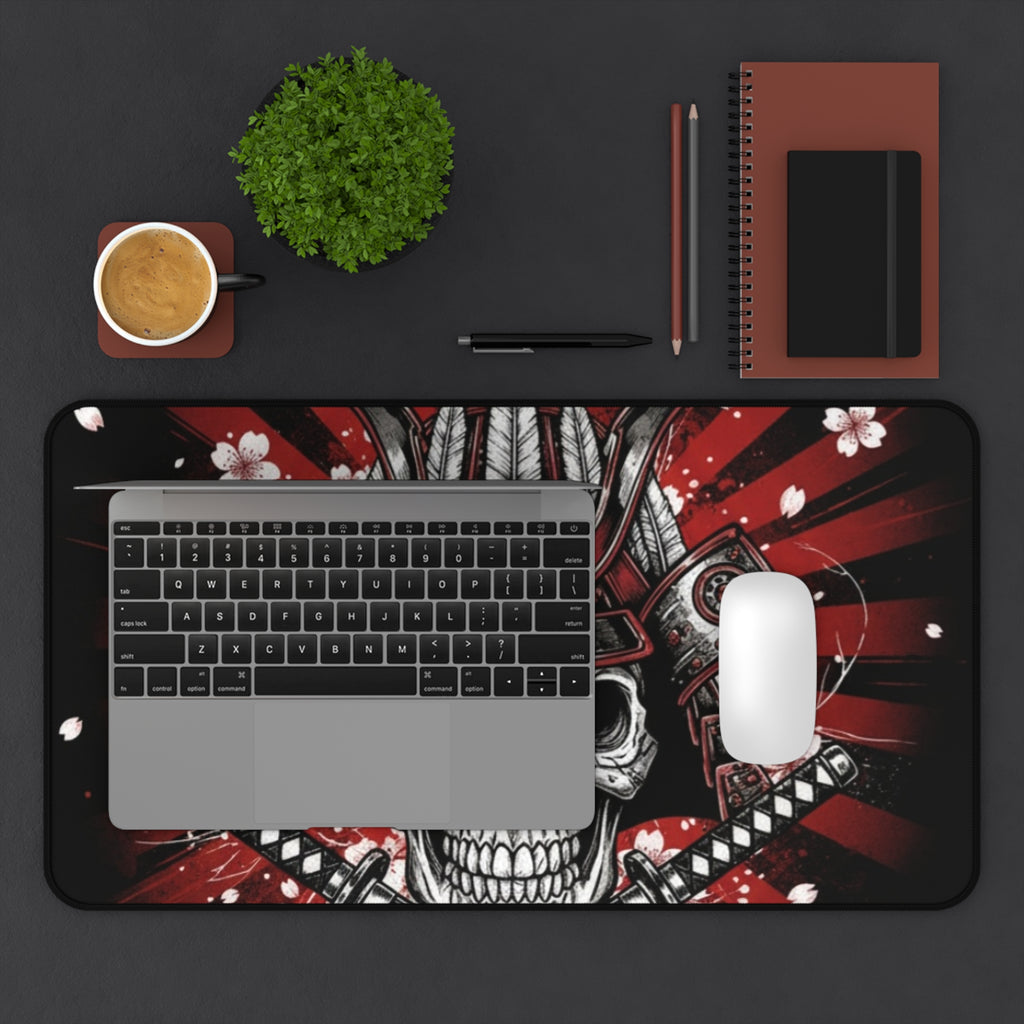 Samurai Skull Desk Mat — Red Cherry Blossom Gaming Mousepad