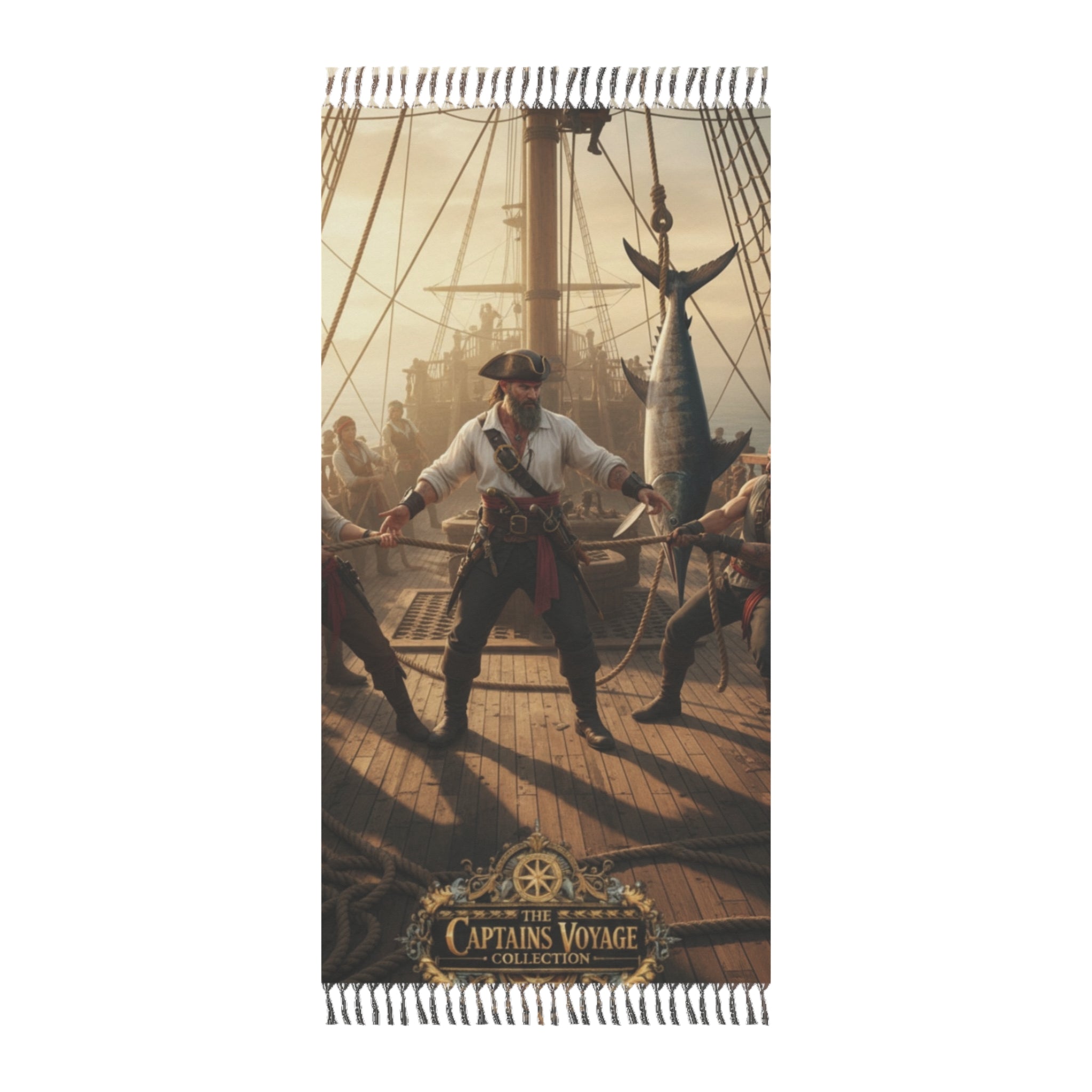 Pirate Captain Beach Towel — 'Captain's Voyage' Nautical Boho Fringe Towel