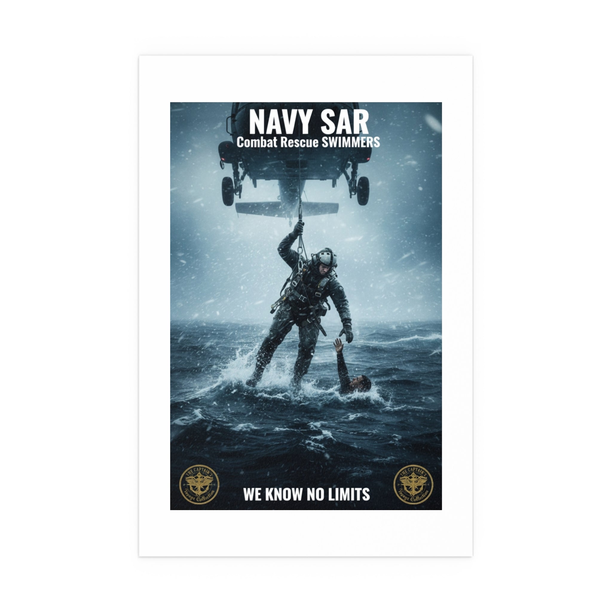 Rescue Diver Silk Poster – Dramatic Sea & Helicopter Wall Art (Indoor/Outdoor)
