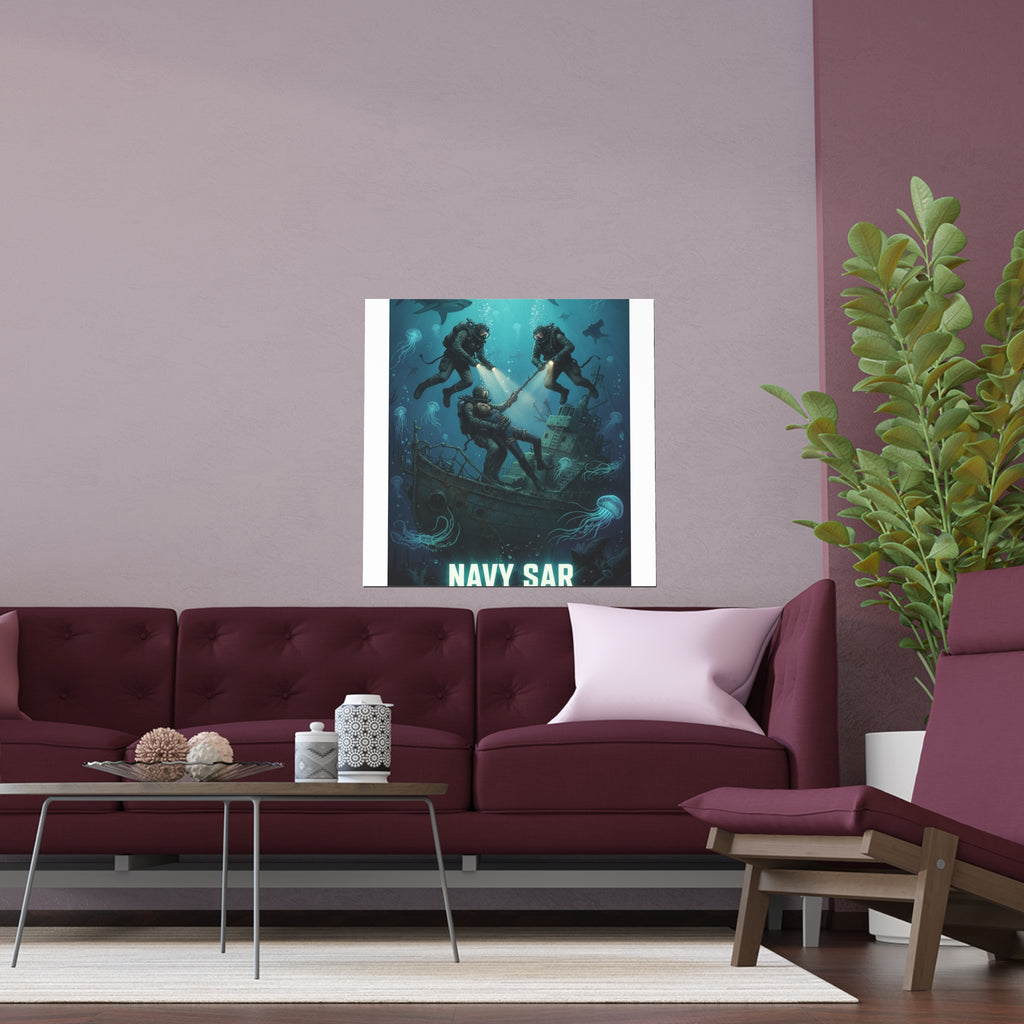 Navy SAR Silk Poster — 'Knows No Limits' Underwater Diver Rescue Art