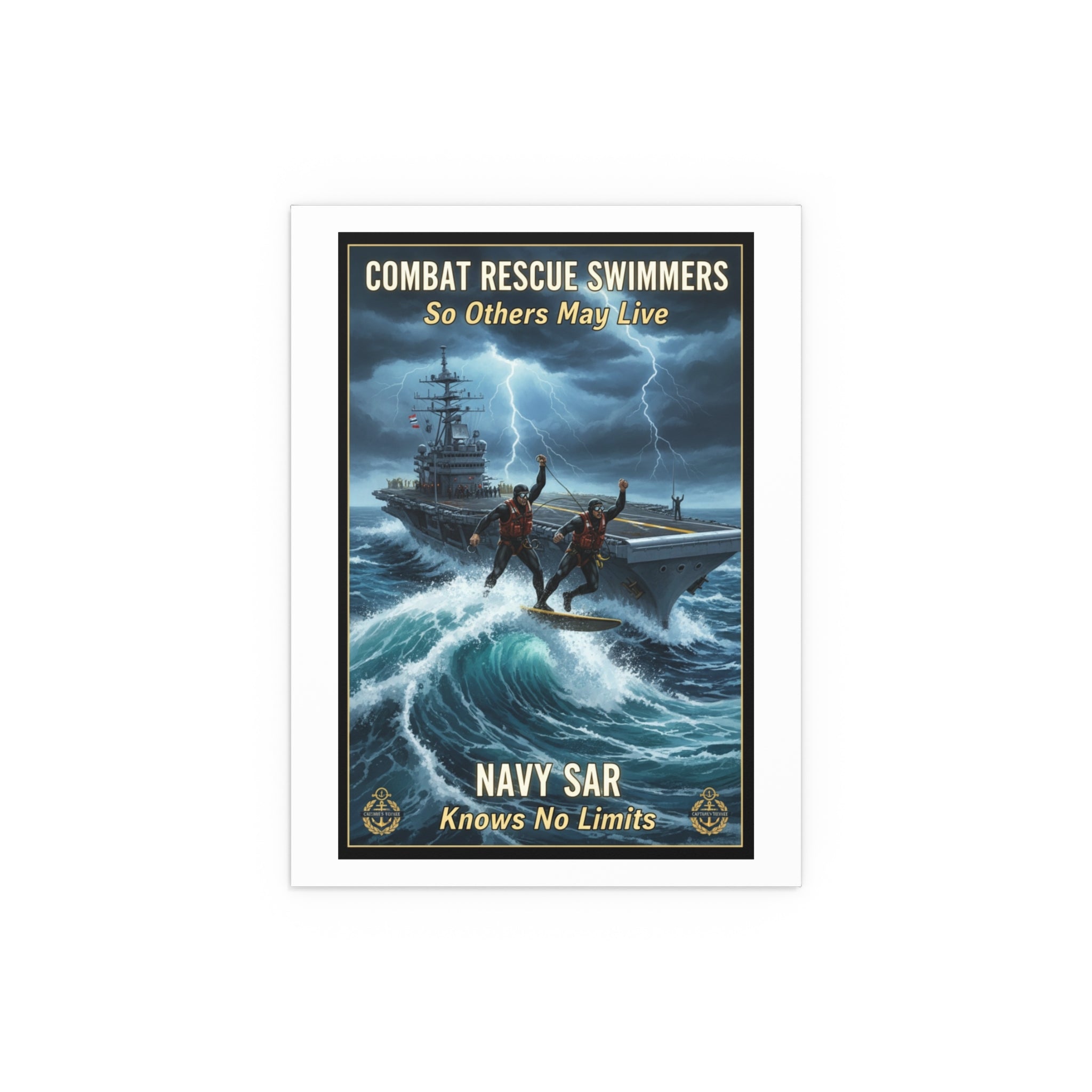 Navy Storm Surfing Silk Poster — Military Aircraft Carrier Art Print (Indoor/Outdoor)