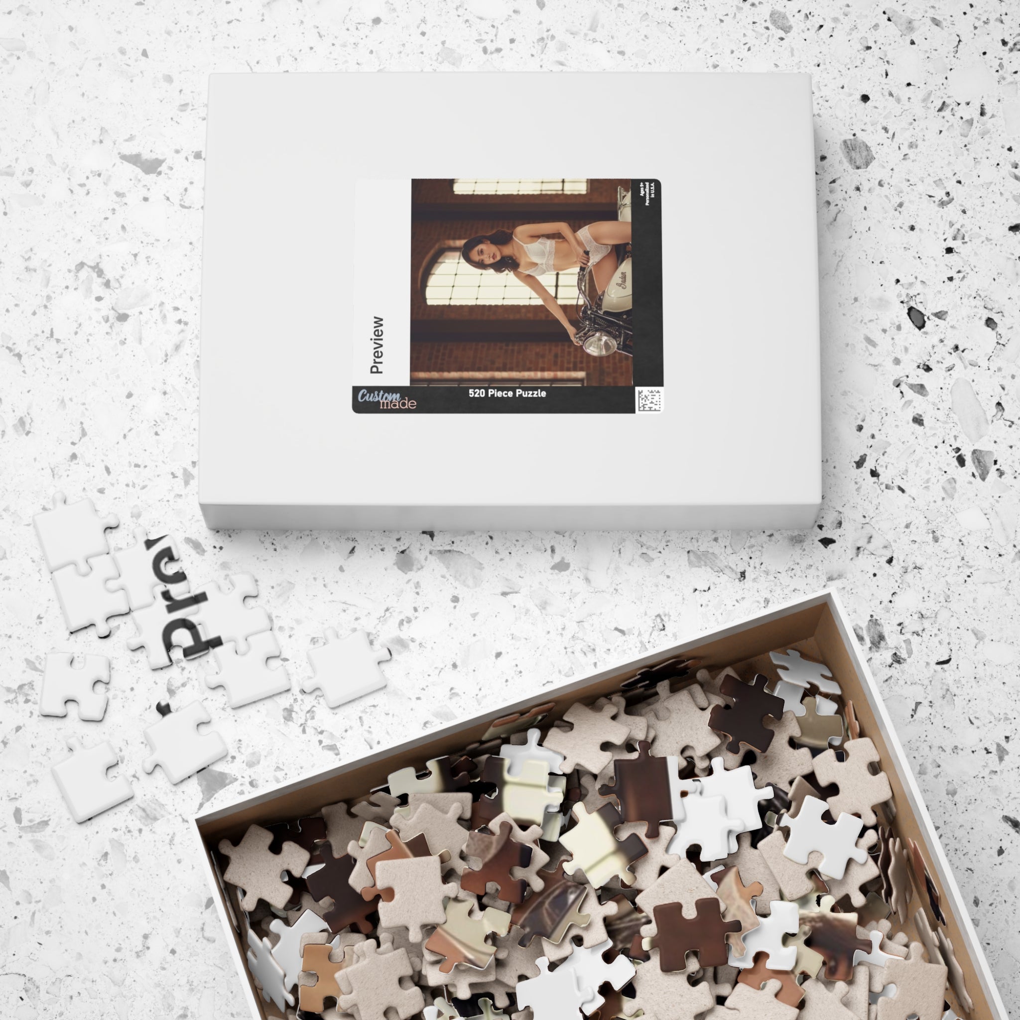 Vintage Motorcycle Pin-Up Puzzle – 520/1014 Piece Photo Jigsaw
