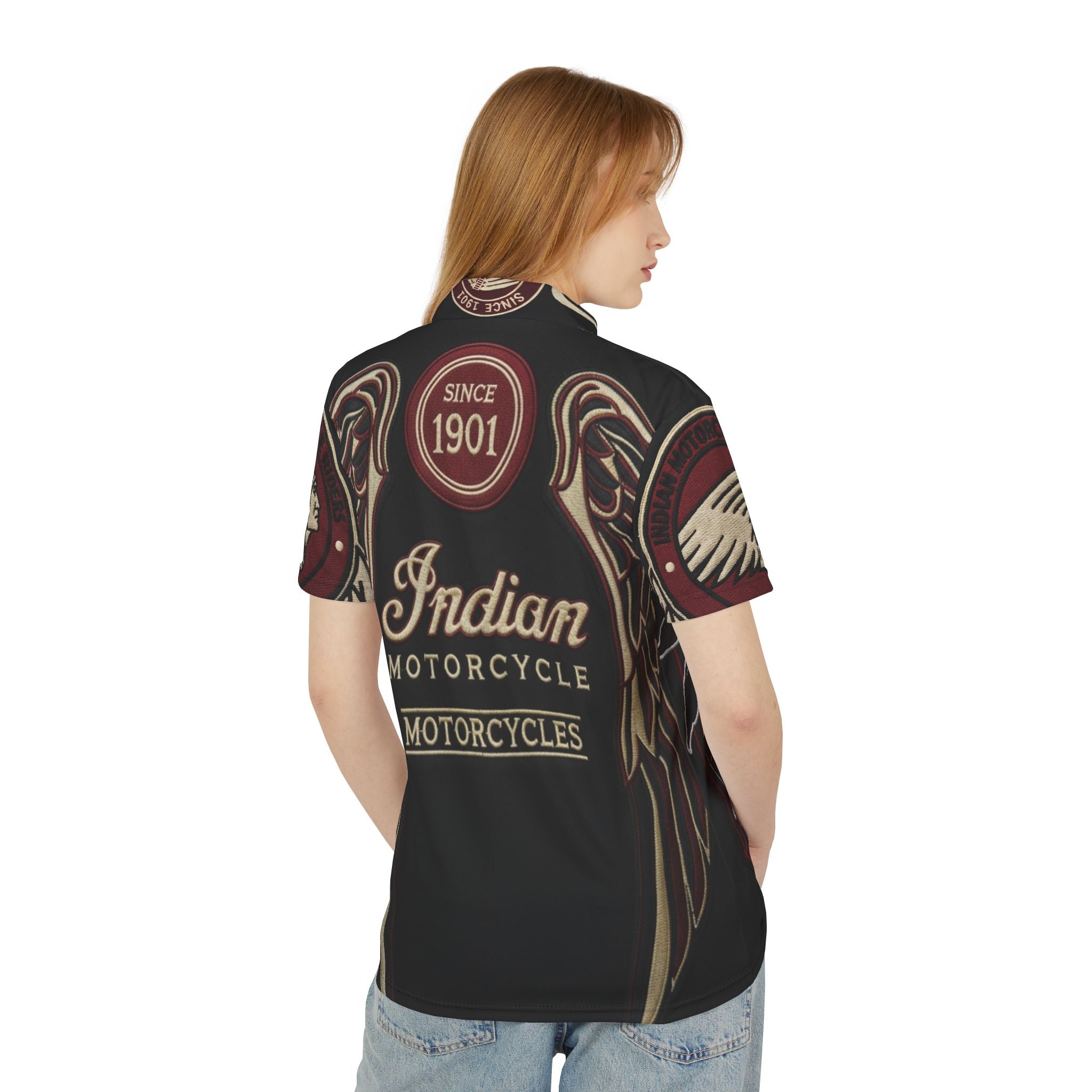 Indian Motorcycles Graphic Polo Shirt — Vintage Native Chief Motorcycle Design