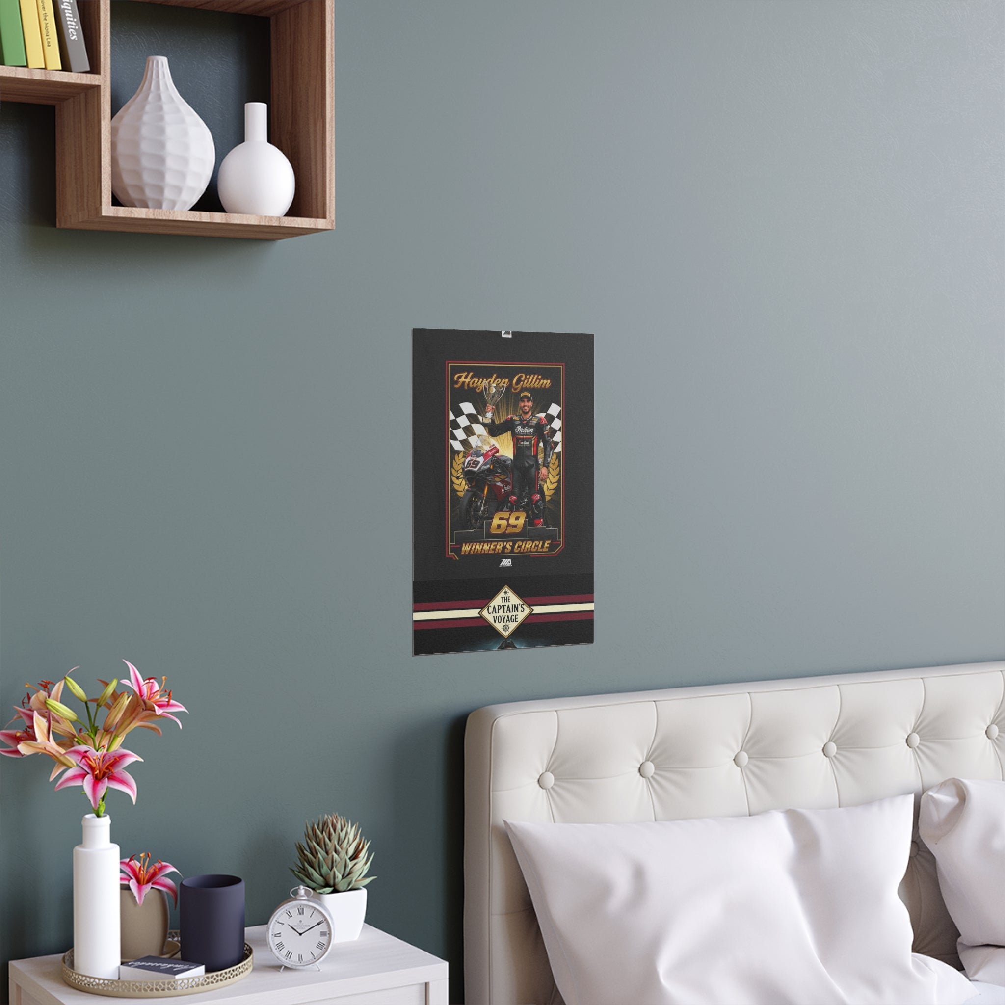 Racing Champion Silk Poster — “Winner’s Circle 69” Motorcycle Wall Art (Indoor/Outdoor)