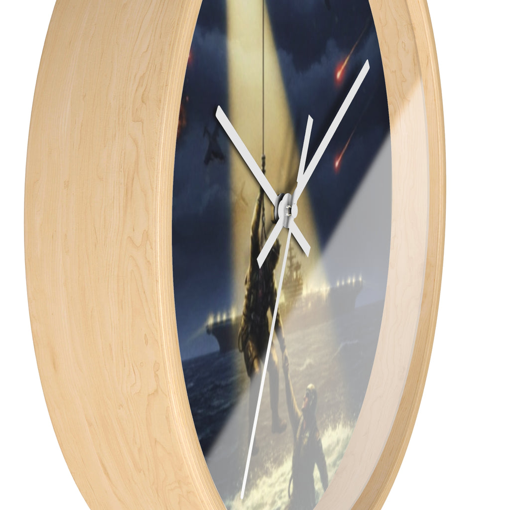 Rescue at Dawn Wall Clock — Military Helicopter Sea Rescue Scene