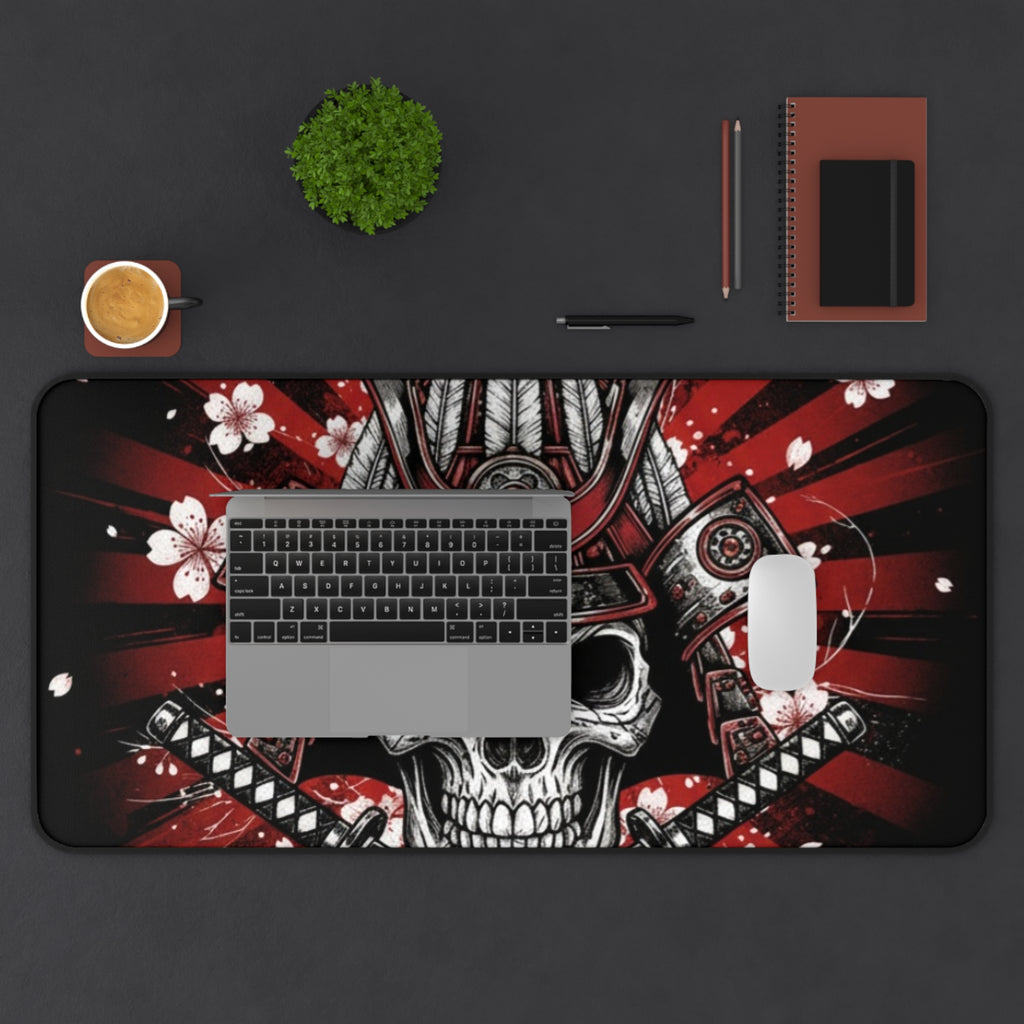 Samurai Skull Desk Mat — Red Cherry Blossom Gaming Mousepad