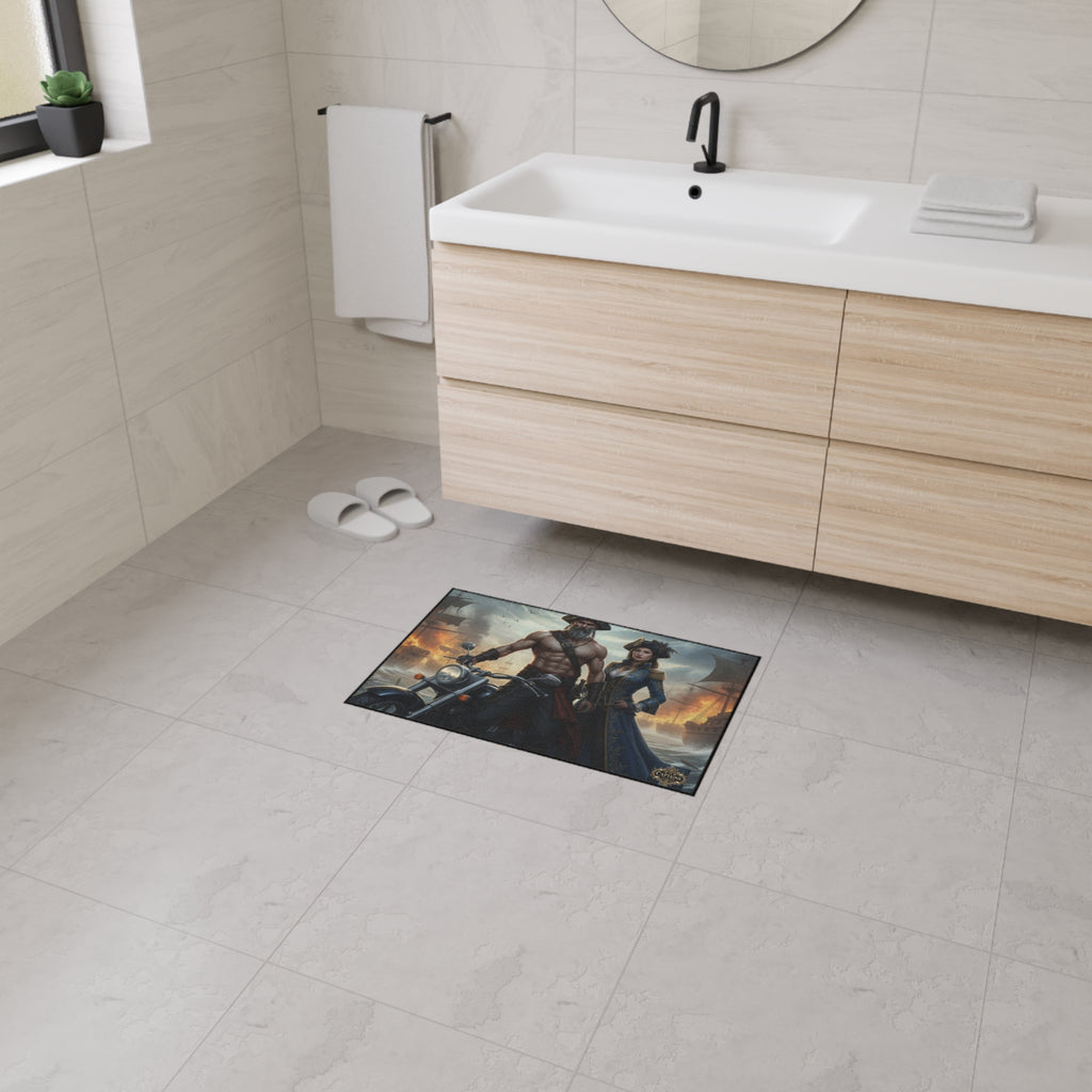 Pirate Captain & Corsair Heavy-Duty Floor Mat — Nautical Motorcycle Art Rug