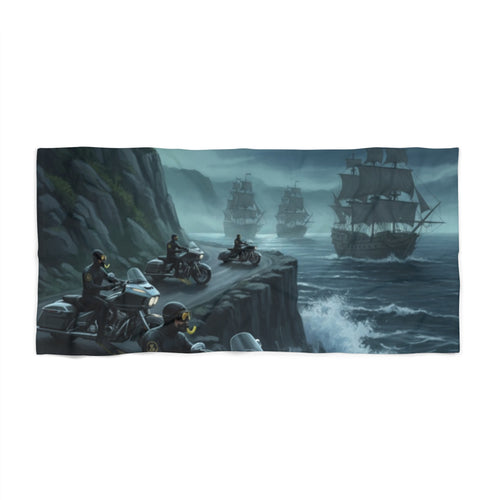 Beach Towel - Pirate Ship Coastal Chase Design
