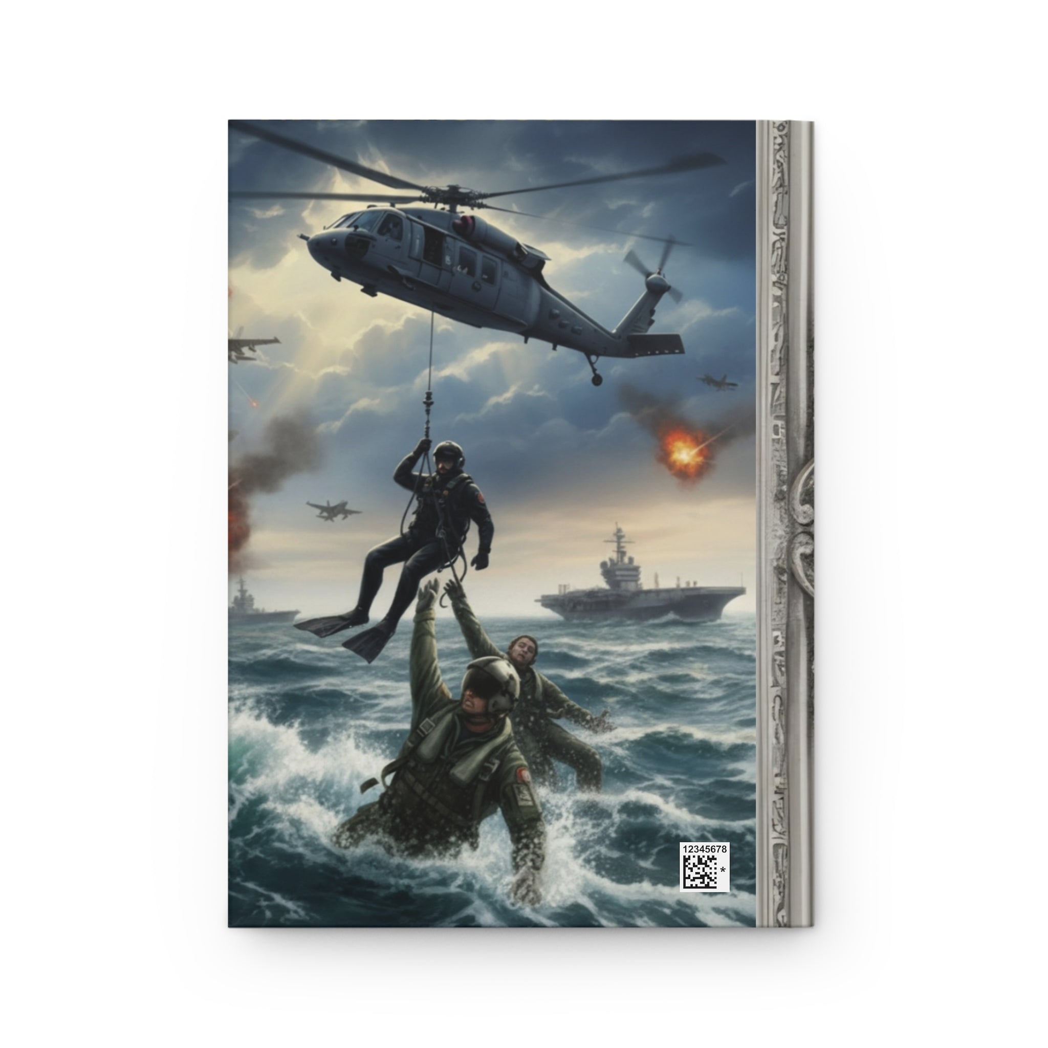 Naval Rescue Hardcover Journal — Military Helicopter & Ship Sea Rescue Scene