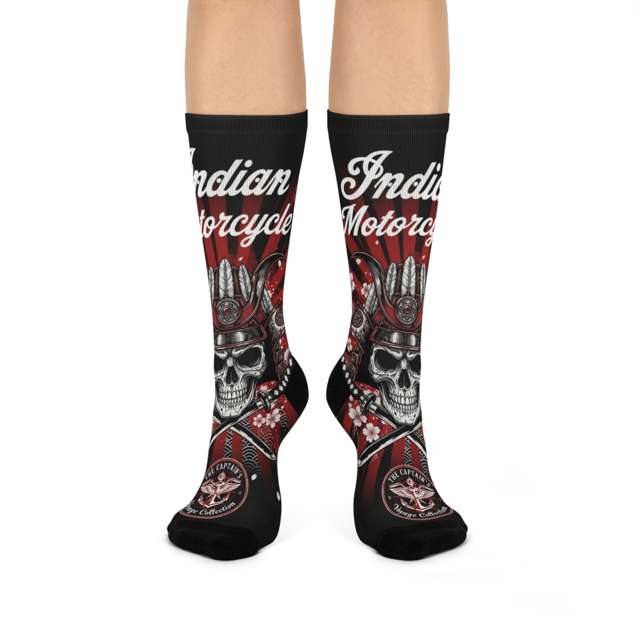 Indian Motorcycle Skull Crew Socks — Biker Skull Logo Cushioned Socks