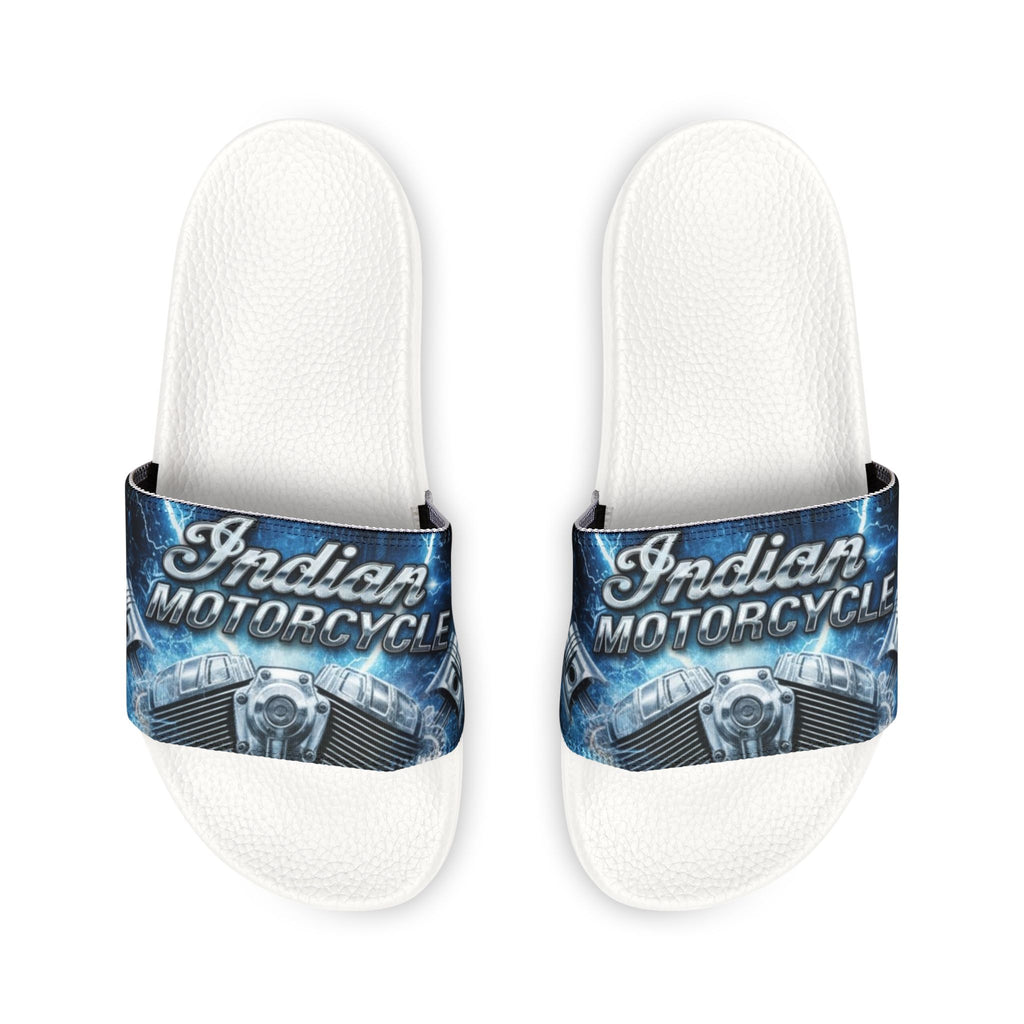 Men's Custom Slide Sandals — Removable Strap Graphic Slides (Motorcycle Emblem Design)