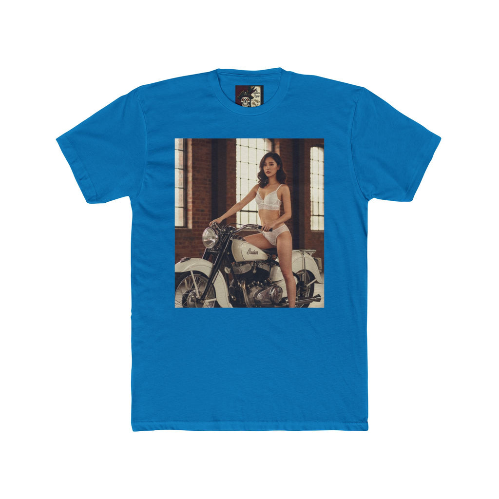 Vintage Motorcycle Pinup Tee — Retro Biker Photo Crewneck