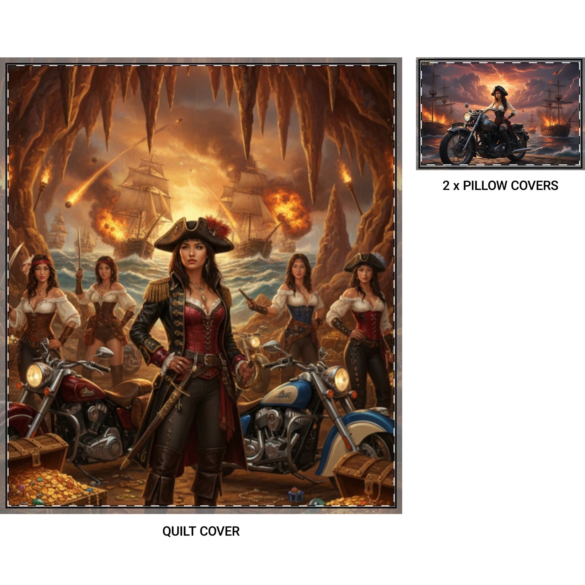 Pirate Queen Quilt Cover Set – 3-Piece Bedding with Female Captain Artwork