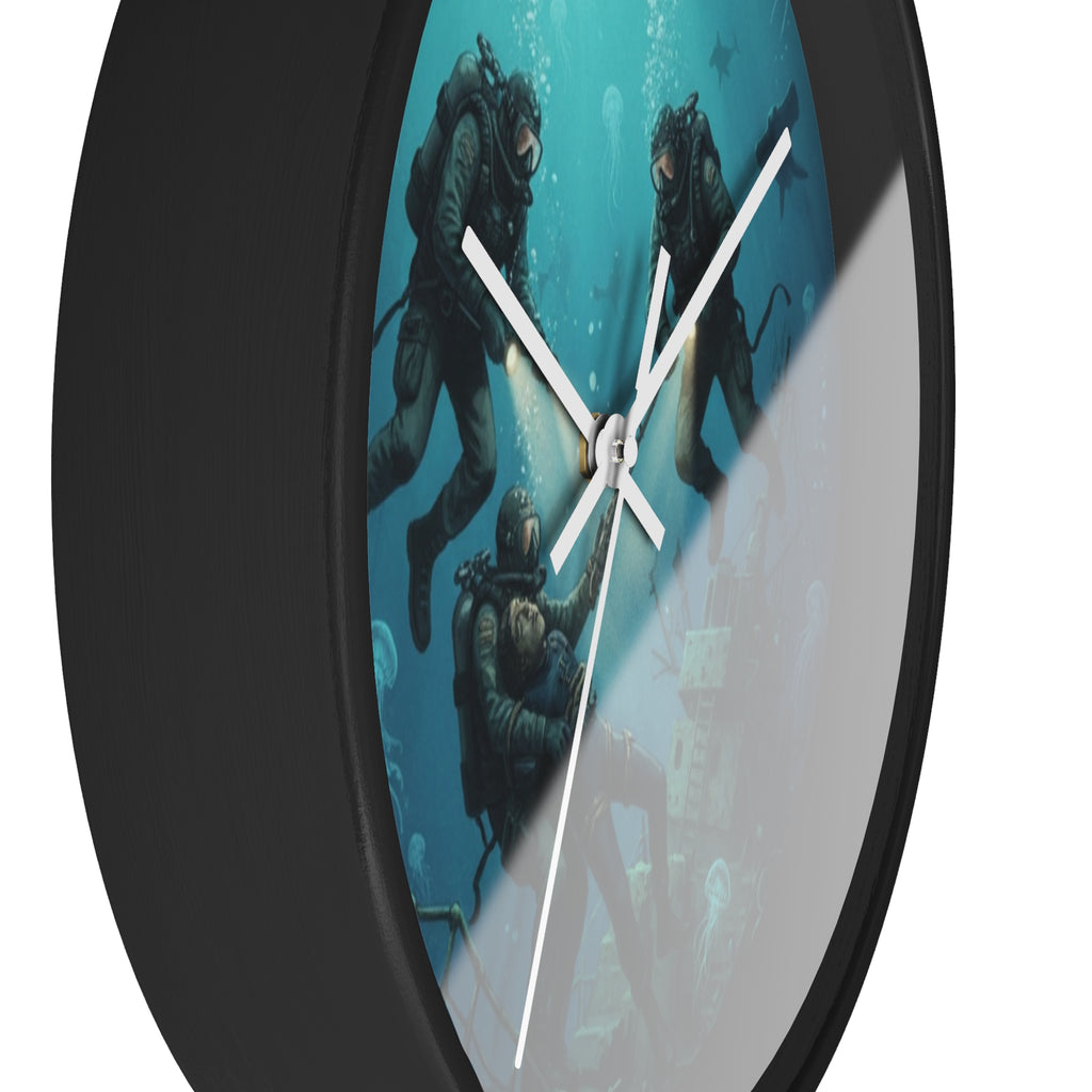 Diver Expedition Wall Clock — Vintage Deep Sea Salvage Diver Art