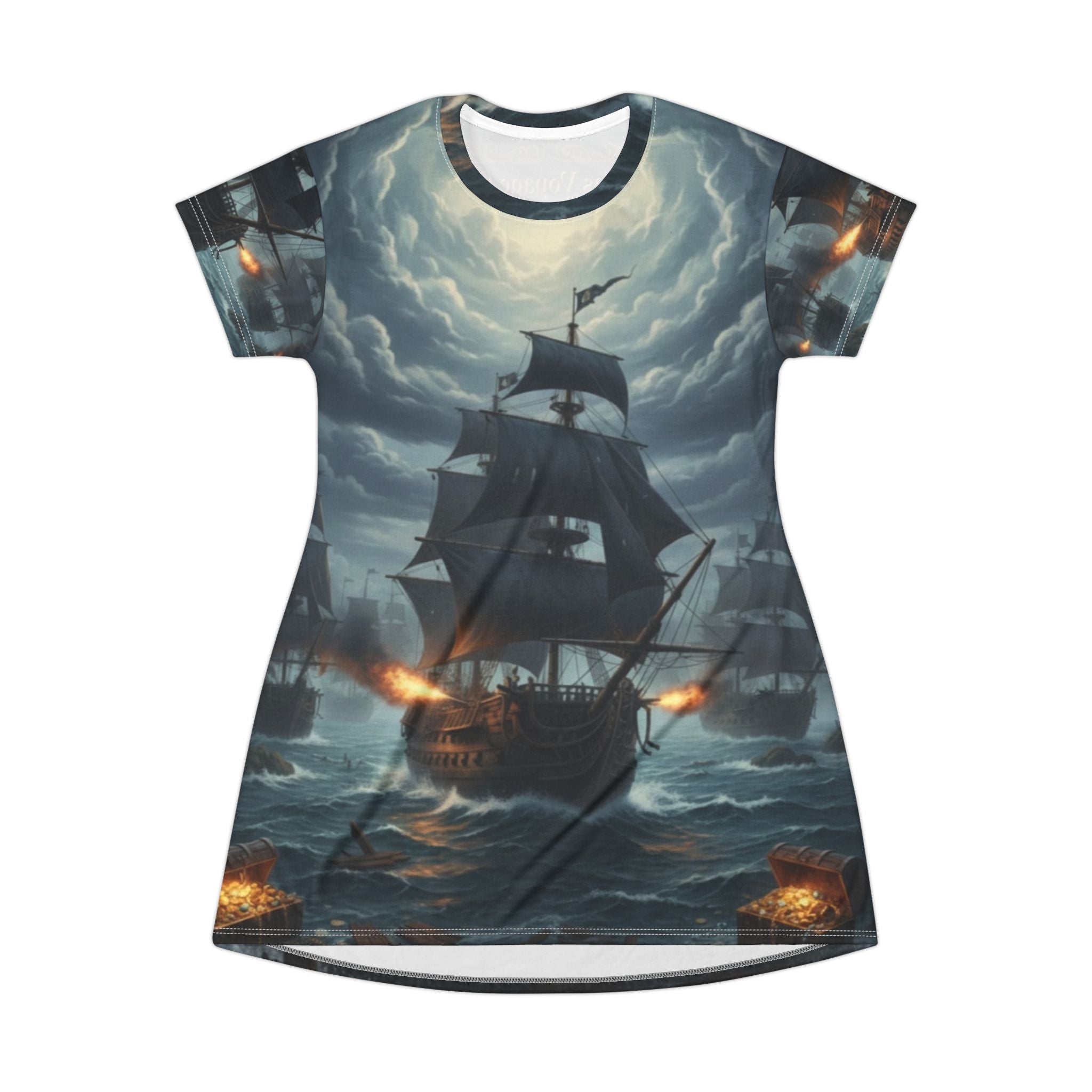 Pirate Voyage T-Shirt Dress — All-Over Print Nautical Adventure