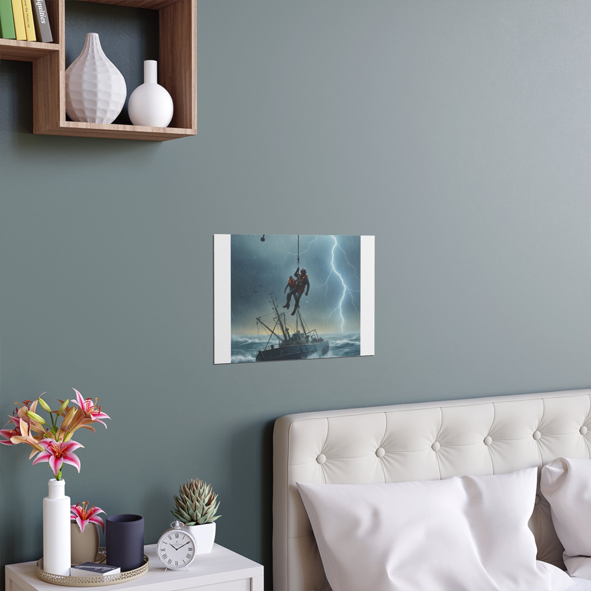 Rescue at Sea Silk Poster — Storm Helicopter Lifesaver Wall Art (Indoor/Outdoor)