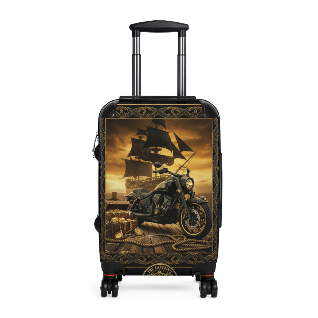 Vintage Pirate Ship & Motorcycle Suitcase – Travel Carry-On with Nautical Adventure Design