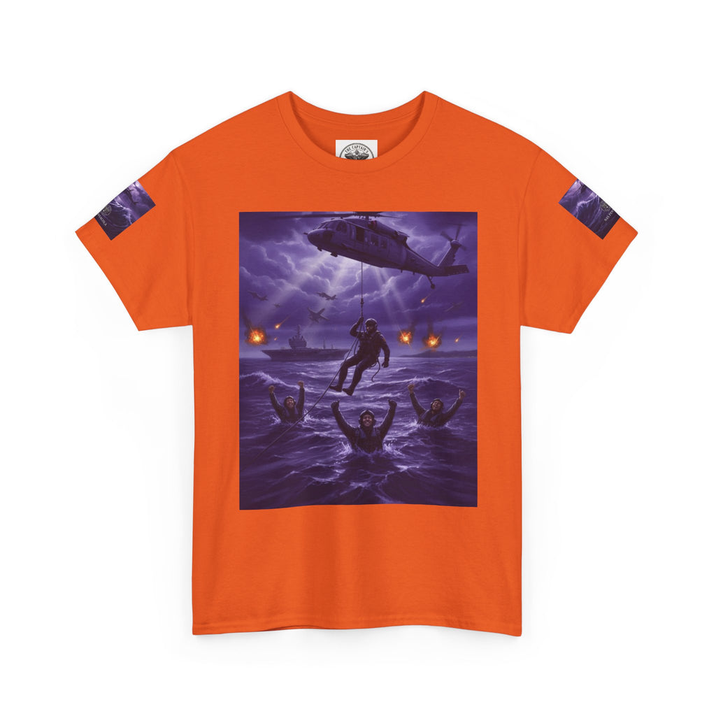 Rescue Night Tee — Purple Helicopter Sea Rescue Graphic T-Shirt