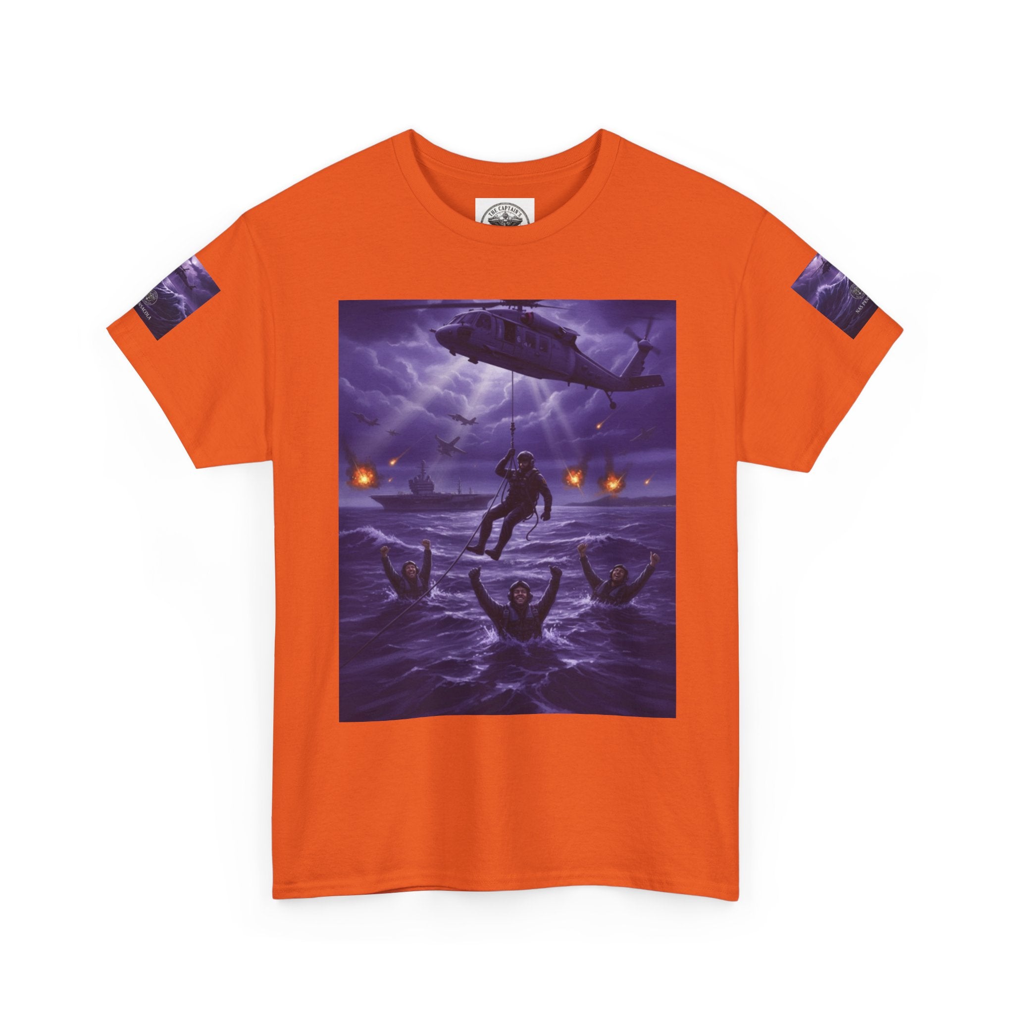 Rescue Night Tee — Purple Helicopter Sea Rescue Graphic T-Shirt