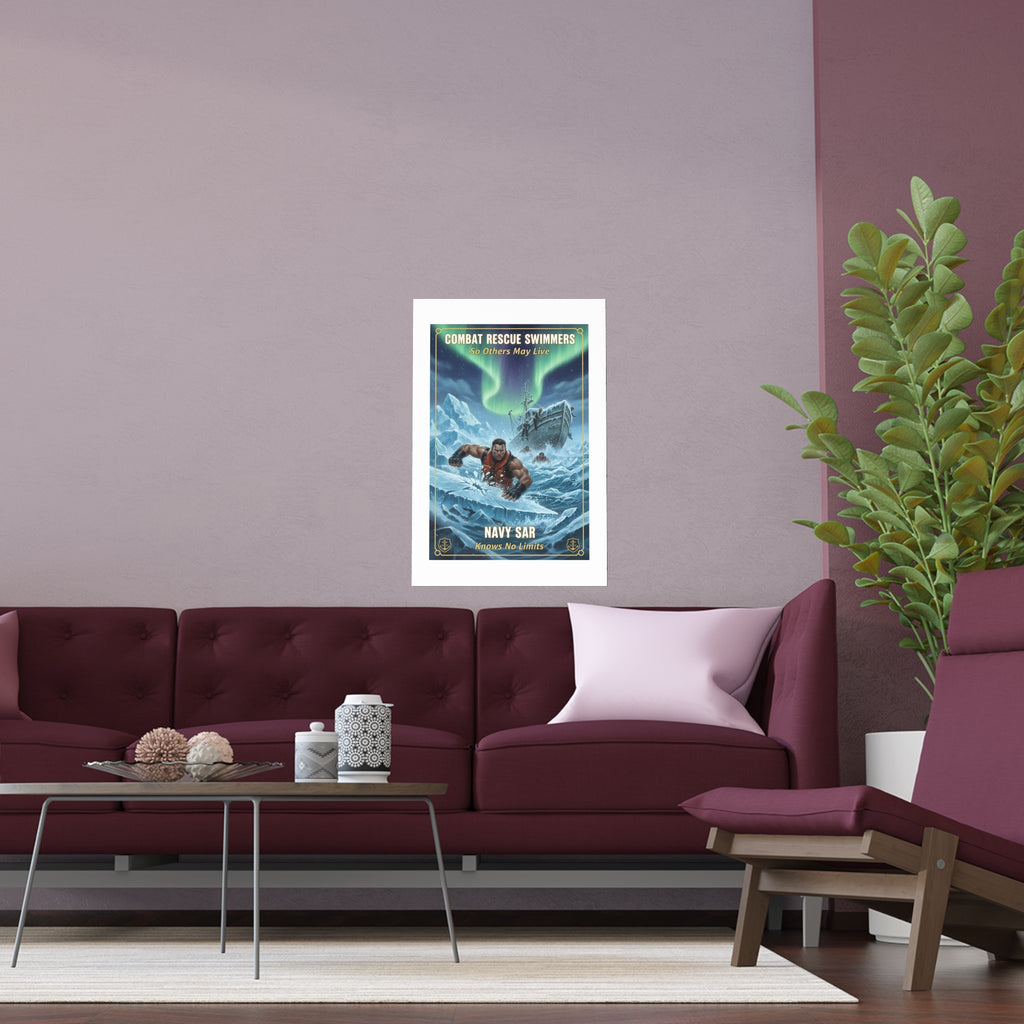 Combat Rescue Swimmers Silk Poster — Navy SAR 'So Others May Live' Arctic Rescue Print