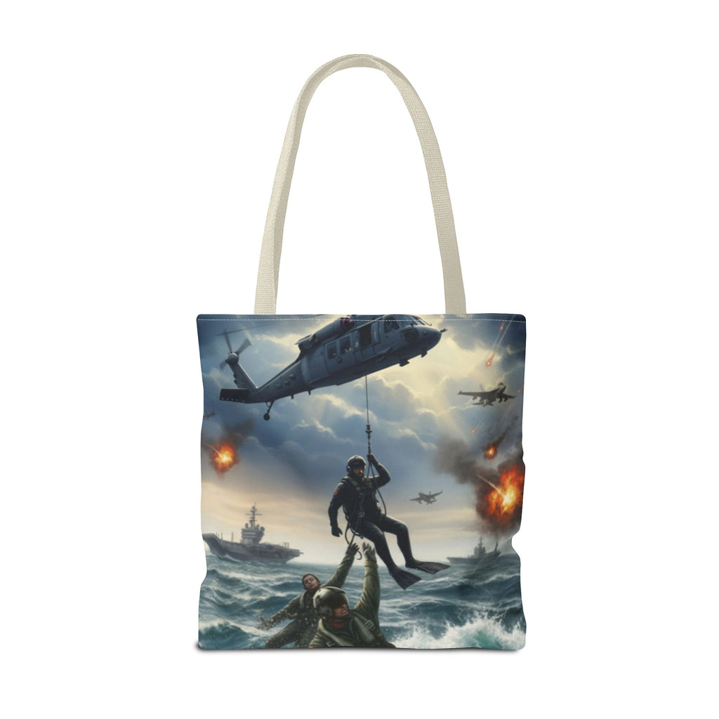 Rescue Squadron Tote Bag – Military Helicopter & Ship Search and Rescue Artwork