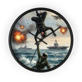 Military Rescue Wall Clock — Navy Helicopter & Sailor Action Scene